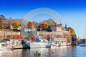 Akershus fortress on autumn day at sunset