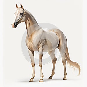 Akhal-Teke breed horse isolated on white, beautiful steed,