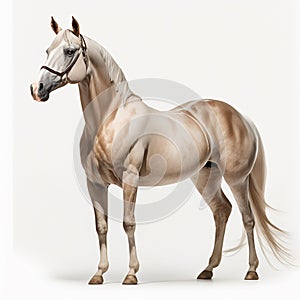 Akhal-Teke breed horse isolated on white, beautiful steed, nice animal