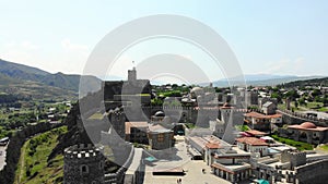 Akhaltsikhe, Georgia - 10th july, 2022: tourist walk around Rabati castle historical landmark. 9th century reconstructed medieval