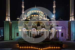 Akhmad Kadyrov Mosque in evening in Grozny, Chechnya, Russia