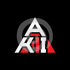 AKI triangle letter logo design with triangle shape. AKI triangle logo design monogram. AKI triangle vector logo template with red photo