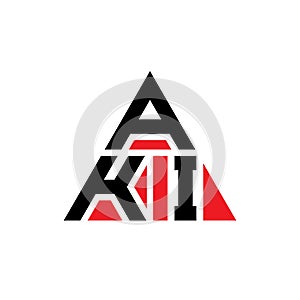 AKI triangle letter logo design with triangle shape. AKI triangle logo design monogram. AKI triangle vector logo template with red photo