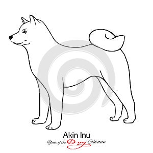 Akin Inu. Black and white graphic drawing of a dog.