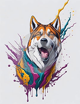 Akita Dog white background Splash Art 1