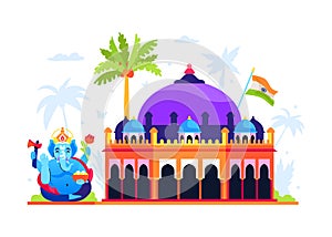 Akshardham and Ganesha - modern colored vector illustration