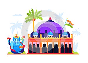 Akshardham and Ganesha - modern colored vector illustration photo