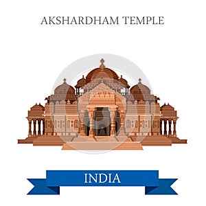 Akshardham Hindu Temple New Dehli India vector flat attraction