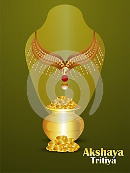 Akshaya tritiya celebration sale flyer with vector necklace with earings and gold coin pot