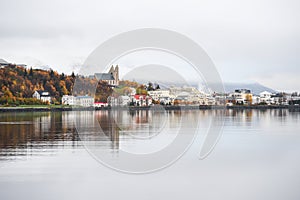 Akureyri in autumn of Iceland