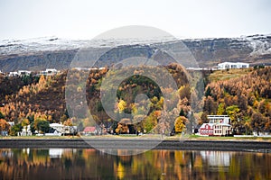 Akureyri in autumn of Iceland