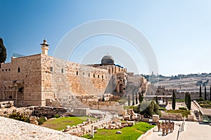 Al-Aqsa Mosque of Omar view western wall in Jerusalem