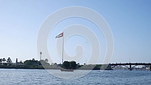 Al Aruba Station Bridge, Sharjah. UAE national flag