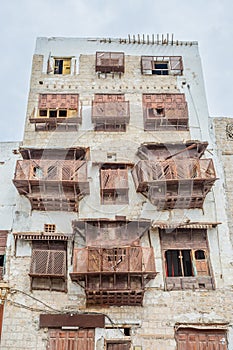 Al-Balad old town with ruined traditional muslim house, Jeddah