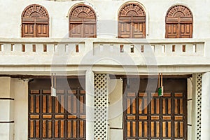 Al-Balad old town traditional muslim house with wooden doors and windows, Jeddah, Saudi Arabia photo