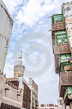 Al-Balad old town with traditional muslim houses and mosque, Jeddah photo