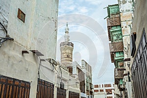 Al-Balad old town with traditional muslim houses and mosque, Jeddah photo