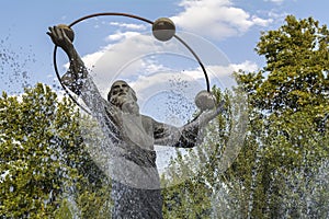 Al-Biruni statue in Laleh park, Tehran, Iran. Al-Biruni is regarded as one of the greatest scholars of the medieval Islamic era.