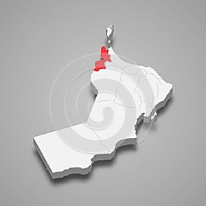 Al Buraymi region location within Oman 3d map