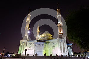 The Al Farooq Omar Bin Al Khattab Mosque, known as Blue Mosque in Dubai, United Arab Emirates.