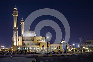 Al Fateh Grand Mosque in the evening lights, Manama, Bahrain