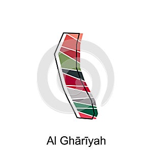 Al Ghariyah map flat vector illustration, Outline Map of Qatar Vector Design Template. Editable Stroke