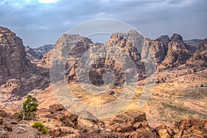 Al Habis mountain behind Qasr al Bint in Petra, Jordan