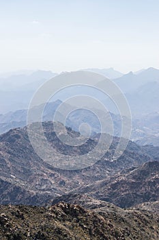 Al Hada Mountain in Taif City, Saudi Arabia with Beautiful View of Mountains and Al Hada road inbetween the mountains. photo