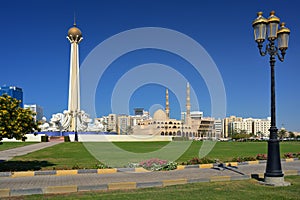 Al Ittihad Park and King Faisal mosque in Sharjah