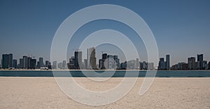 Al Mamzar Beach and Park in Dubai. Panoramic view.