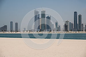 Al Mamzar Beach and Park in Dubai. Panoramic view.