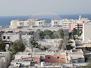 Al Mirfa or Al Marfa town residential buildings view from the top,Abu Dhabi, UAE. 