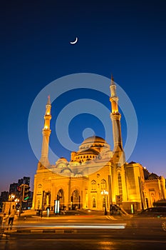 Al Noor Mosque in Sharjah at night