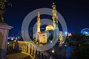 Al Noor Mosque in Sharjah at night