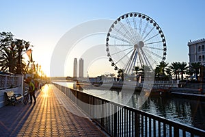 Al Qasba canal and Eye of the Emirates wheel in Sharjah