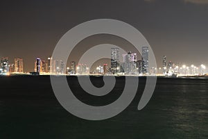 Al Reem Island skyline at night, Abu Dhabi, UAE