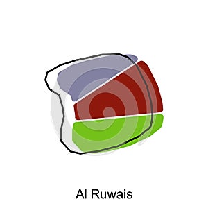 Al Ruwais map flat vector illustration, Outline Map of Qatar Vector Design Template. Editable Stroke