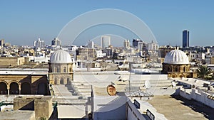 The Al-Zaytuna Mosque and the skyline of Tunis, Tunisia.