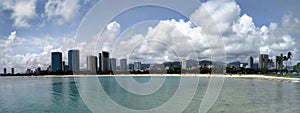 Ala Moana Beach Park with office building and condos in the background