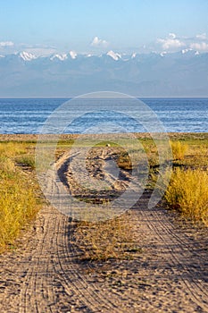 Ala-too mountains behind the Ysyk-Kol lake