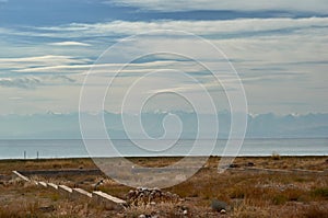 Ala-too mountains behind the Ysyk-Kol lake