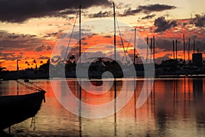 Ala Wai Boat Harbor Red Sunset