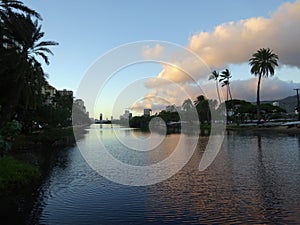 Ala Wai Canal, Canoes, hotels, Condos, Golf Course and Coconut t