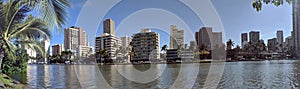 Ala Wai Canal, hotels, Condos, and Coconut trees