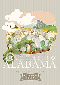 Alabama american travel poster. Welcome to Alabama