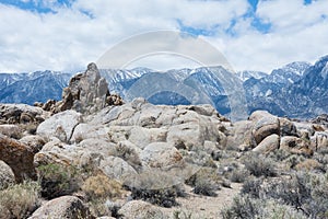 Alabama Hills Recreation Area in Lone Pine California features weird boulders and rock formations