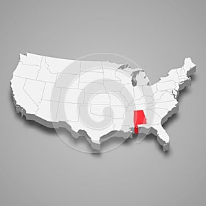 Alabama state location within United States 3d map