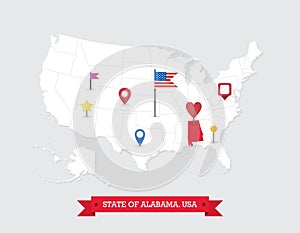 Alabama State map highlighted on USA map