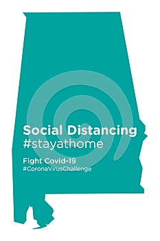 Alabama state map with Social Distancing stayathome tag