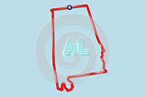 Alabama US state bold outline map. Vector illustration